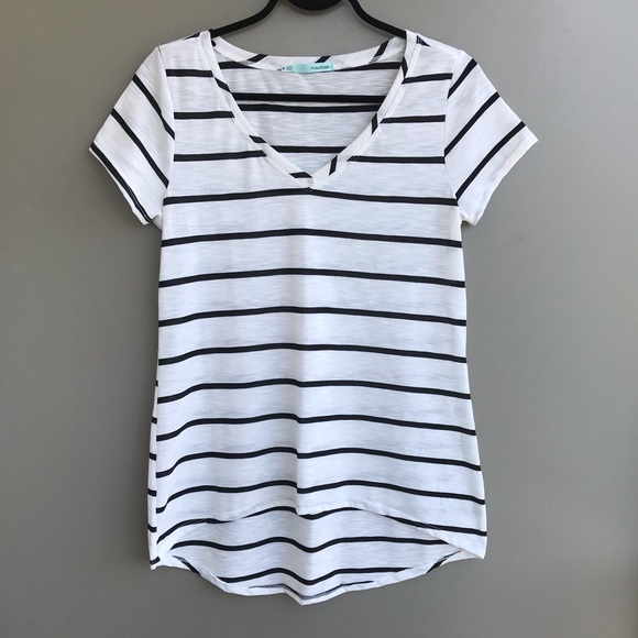 Maurices Tops - Black & White Striped Hi-Lo Tee